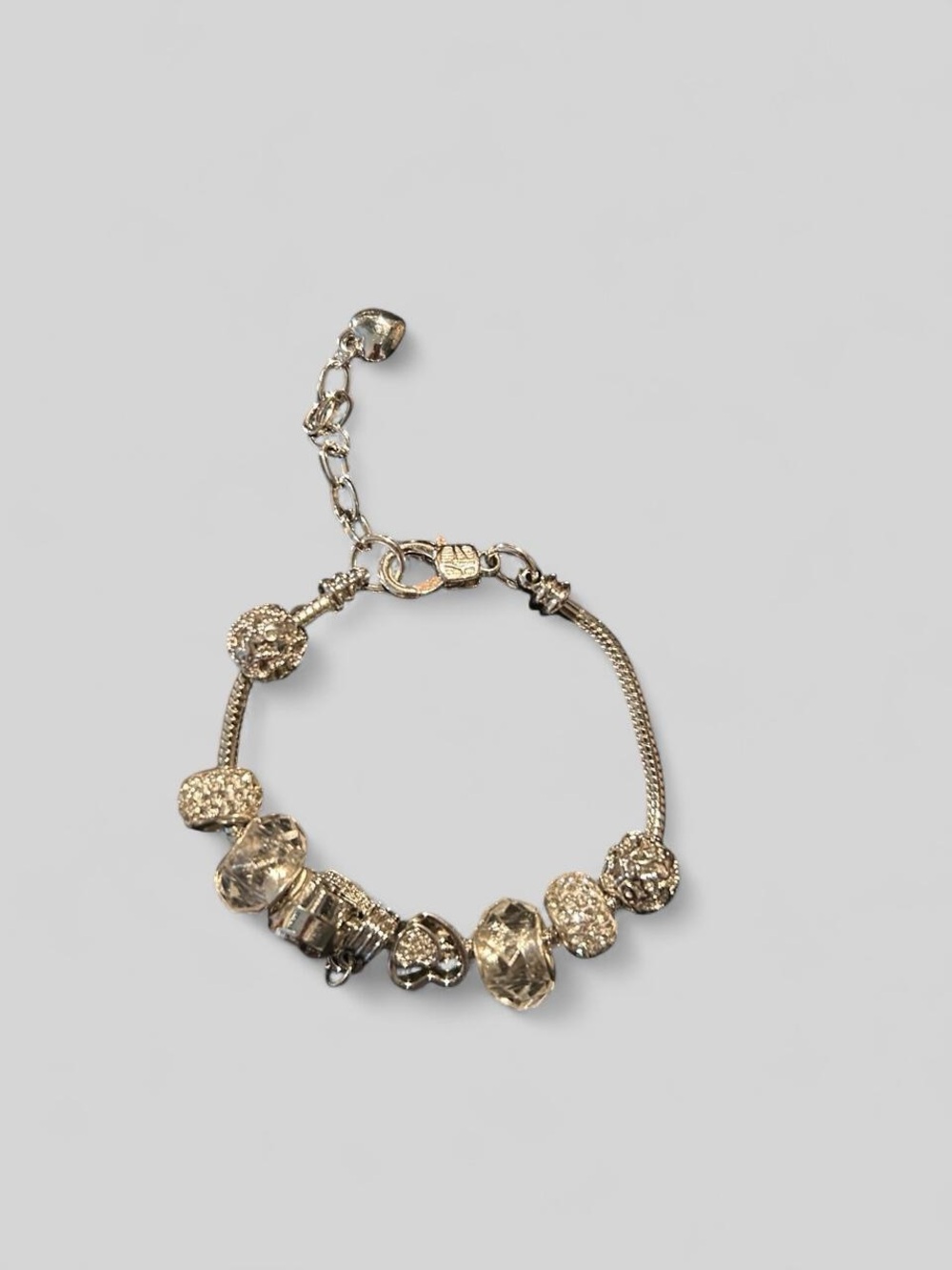 Sterling Silver Crystal Bead Charm Bracelet - Silver
